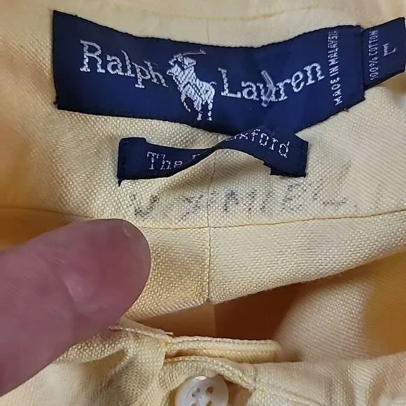 Ralph Lauren The Big Oxford Longsleeve Button-Up Shirt Blue Logo Mens Large Flaw - Picture 11 of 12